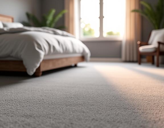 Plush grey carpet installed in a master bedroom.