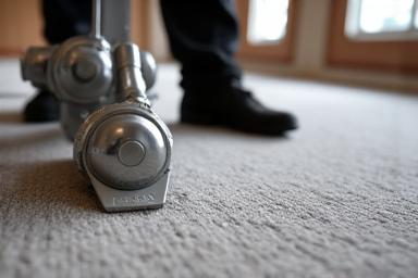 Professional carpet installation tools on a floor.